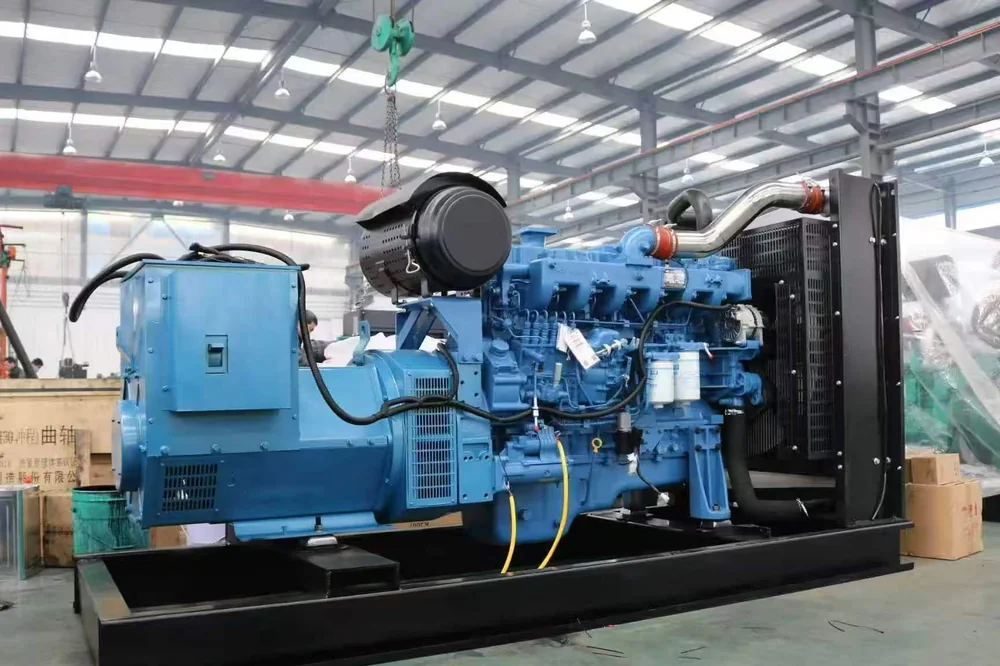 Diesel generator set on skid base in a factory