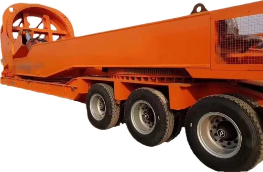 Orange low-bed trailer, rear view